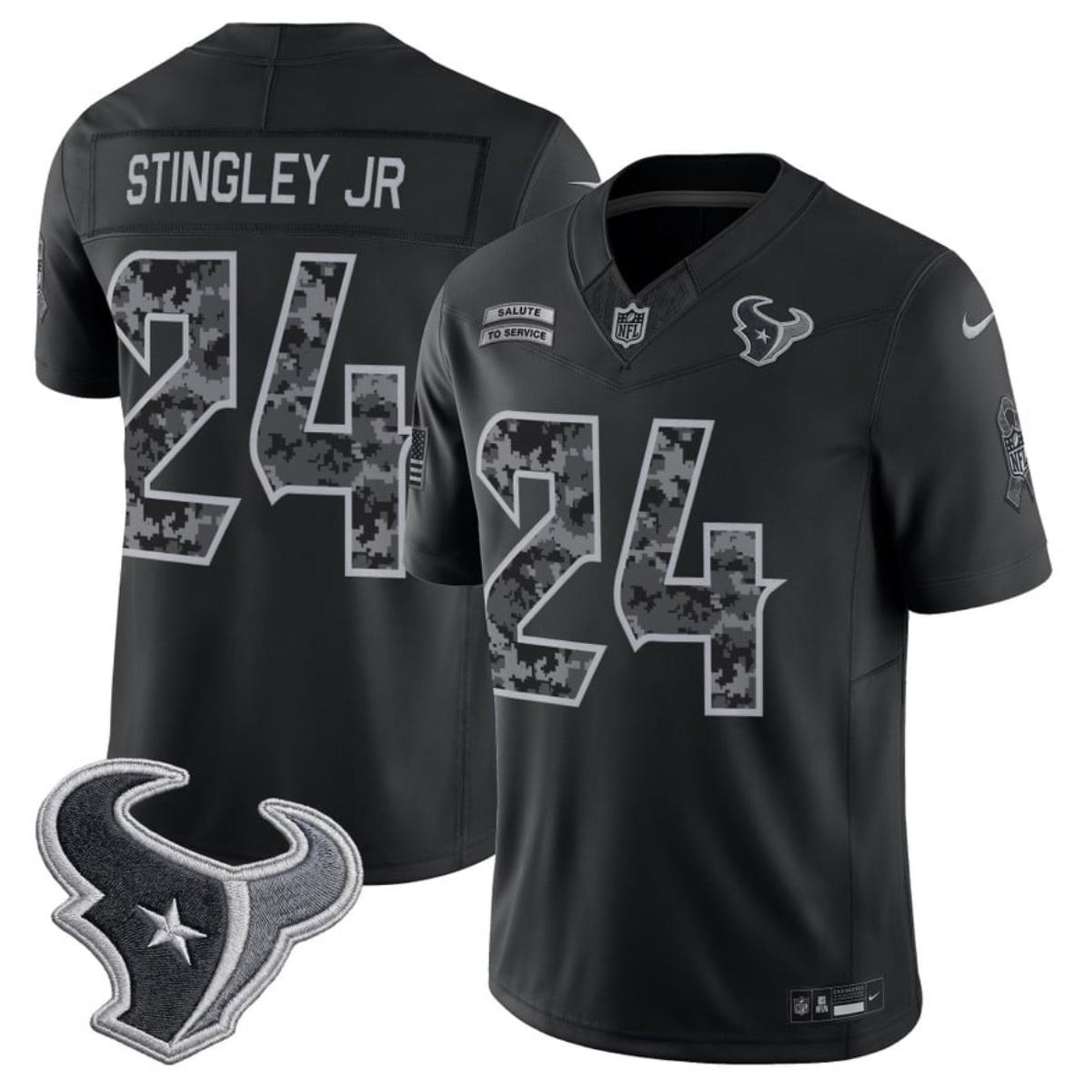 Men's Black Houston Texans #24 Derek Stingley Jr. F.U.S.E. 2026 Salute to Service Limited Stitched Football Jersey